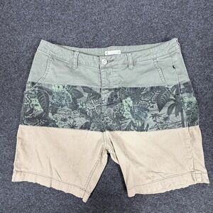 Rusty Shorts Mens 34 Green Tan Colorblock Floral Print Button Fly Cotton Spandex
